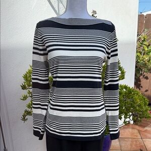 Talbots Black and White Striped Long Sleeve Top